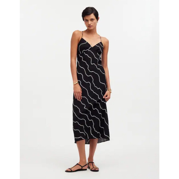 Madewell The Layton Midi Slip Squiggle Print Stretchy Dress US Women's 10 New - Picture 1 of 7